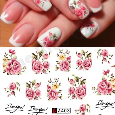 £1.65 • Buy Nail Art Water Decals Stickers Transfers Rink Roses Flowers Gel Polish
