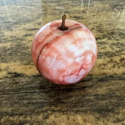 Solid Onyx Stone Marble Apple Fruit Paperweight Decor Swirl Red • $13