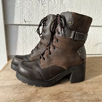 Vintage 90s Y2K Mudd Boots Womens Chunky Platform Brown Leather Chunky Heel • $39.99