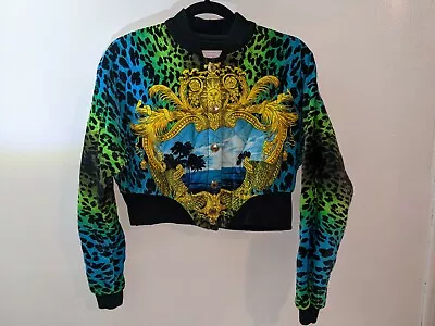 Versace H&M Womens Jacket Leopard Print Velvet Bomber Size 8 Vintage EUR 38 • $314.99