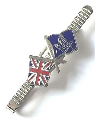 Gift Boxed Masonic Crest & Union Jack Flags Enamel Crested Tie Slide (N339) • £14.50