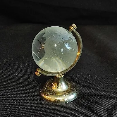 Vintage Glass World Globe Earth Paperweight Spinner Miniature 3”  • $14