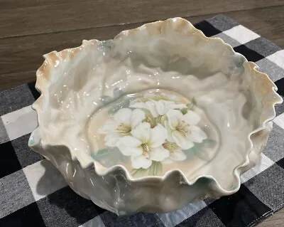 Stunning Vintage R S Germany ? Cabbage Leaf Bowl 10” With Flowers • $30