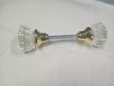 Vintage 12 Point Clear Glass Crystal  Door Knob Set With Brass Trim Nice Condit! • $18