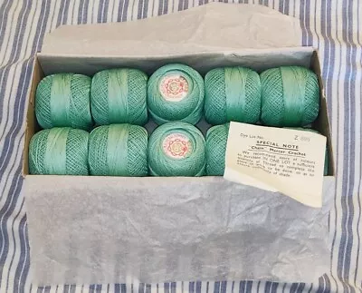 Vintage Boxed Set 10 Balls Coats Green Colour Crochet Thread In Same Dye Lot • £20