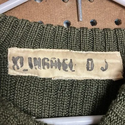 Vintage 1950s Wool Military Sweater Olive Drab Green Army 40s 50s • $34.80