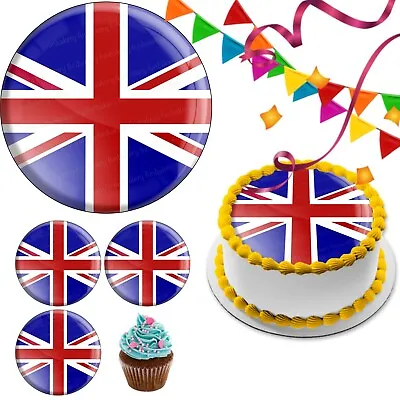 Union Jack Cake Topper Party Decoration Edible Birthday Cupcake Flag UK GB Gift • £5.49