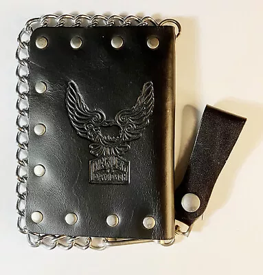 Vintage Harley Davidson Black Leather Bi-Fold Chain Wallet With Eagle Embossing • $49.99