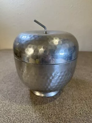 Vintage Retro MCM Hammered Aluminum Apple Shaped Bar Ice Bucket Cocktail Jar • $21.99