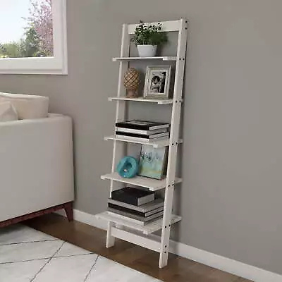 5-Tier Bookshelf - Leaning Ladder Shelf For Display (White) • $34.98