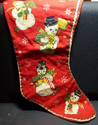 Vtg 1950’s Snowman Red Felt Christmas Stocking Merry Christmas 17” • $23.98