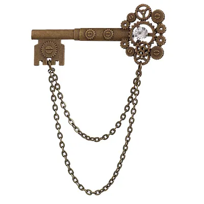 Steampunk Brooch Gears Key Breastpin With Chain • $3.99