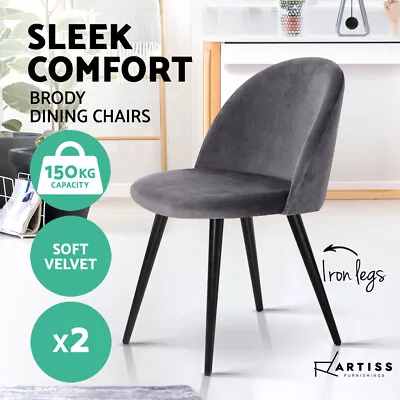 $97.95 • Buy Artiss Dining Chairs Chair Fabric Velvet Cafe Modern Seat Grey Black Set Of 2