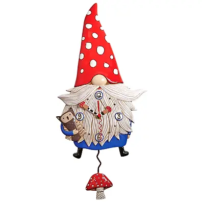 @ ALLEN DESIGNS Wall Clock GARDEN GNOME Owl Mushroom Swing Pendulum Home Decor • $62.90