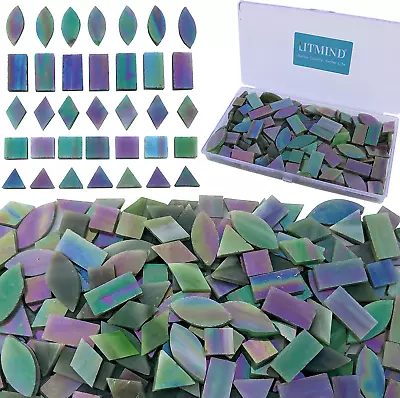 Iridescent Glass Mosaic Tiles For Crafts 240 Pieces 5 Shapes  • $21.92