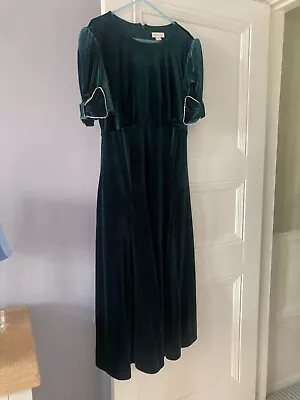 Monsoon Dark Green Velvet Midi Dress - Size 14 • £35