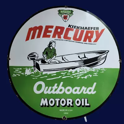 Mercury Outboard Motor Oil Porcelain Enamel Sign Size 30  Inches • $149.99