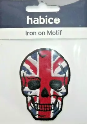 Habico Union Jack Skull Skellington Head  Iron-On Motif Patch • £4.49