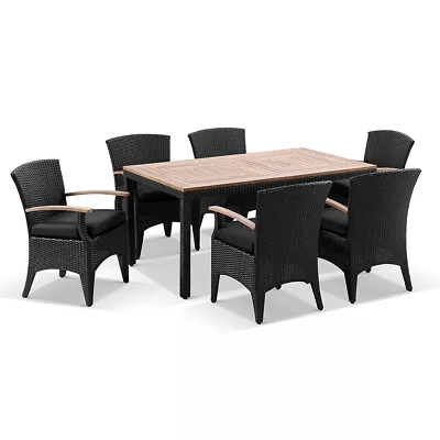 $2790 • Buy NEW Sahara 6 Seater Teak Top Table With Kai Outdoor Wicker Chairs | Bay Gallery