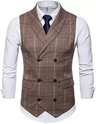 Mens Slim Fit Dress Vest Formal Turn Down Collar Premium Button Down Vest Mens V • $70.07