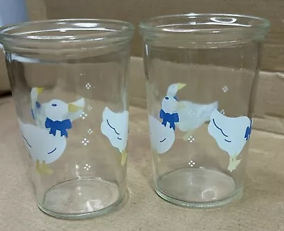 Vintage BAMA Jelly Jar Ducks Geese Cottage Core Juice Glasses LOT OF 2 • $5.59