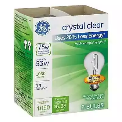 2 GE 53W 53 = 75 Watt Output Crystal Clear A19 Medium Base Light Bulbs • $9.45