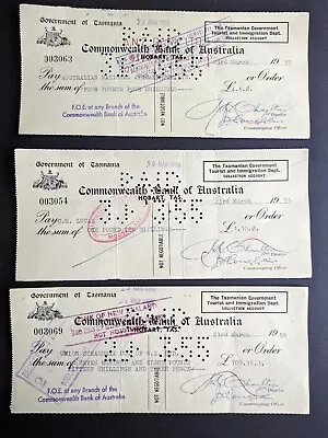 Reserve Bank Of Australia Tasmanian Revenue Stamp Duty Stamp Cheques X3  E9 • $5