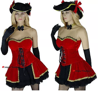 Ladies Medieval Burlesque Pirate Wench Fancy Corset Dress Costume Hat -M 8 10 12 • $29.99