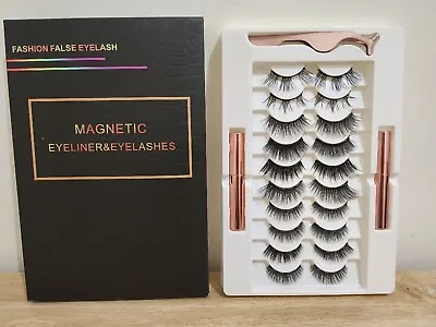 $16.99 • Buy Magnetic Eyeliner And Magnetic Eyelashes Kit False Lashes 10 Pairs With Tweezer