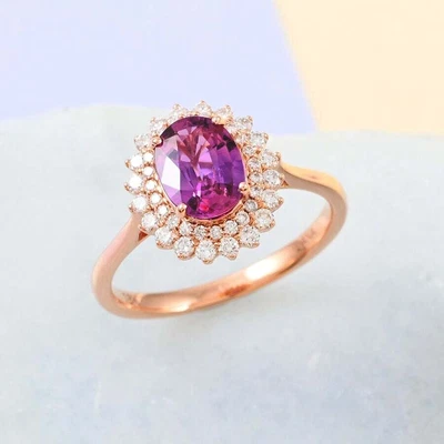 £2868.99 • Buy ILIANA 18ct Rose Gold Purple Sapphire Solitaire Ring Size T Diamond TCW 1.85 Ct