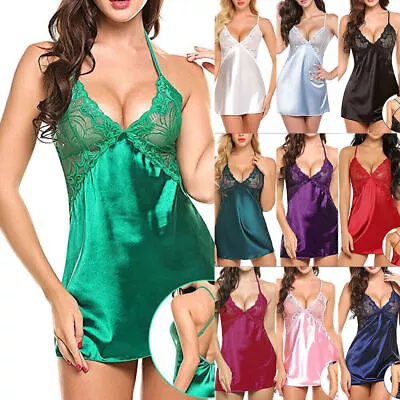 Womens Lace Sexy Satin Silk Lingerie Ladies Babydoll Sleepwear Nightdress Robe • £1.99