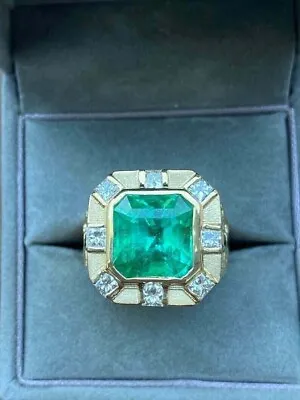 14k Yellow Gold Plated 3.80 Ct Princess Lab Created Emerald Mens Engagement Ring • $125.69