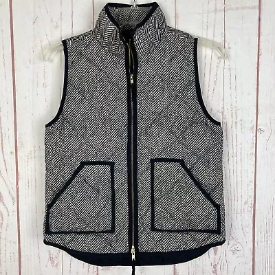 J. CREW S Small Down Filled Puffer Quilted Vest Herringbone Black Beige Pockets • $22
