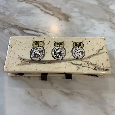Matchbox Safe Case Cover Holder Ceramic Top And Bottom Owls • $12