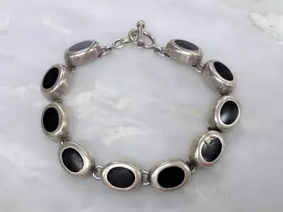 Vintage Black Onyx Sterling Silver Link Bracelet ~ 8  ~ 46.8g ~ 3-K306 • $94.99