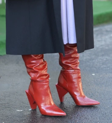 $95.20 • Buy Zara Aw17 Patent Leather High Heel Boots Red Burgundy 5007/201 Us 8 Eu 39