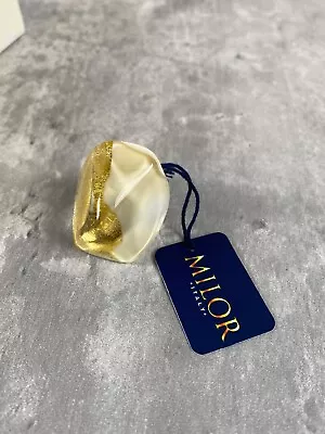 Milor Italy Statement Ring Murano Glass Pyramid Sz 7 Ivory 18K Gold Foil NEW • $68.88