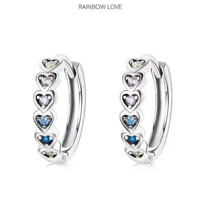 $27.50 • Buy Rainbow Love Hoop Earrings S925 Sterling Silver By Charm Heaven NEW