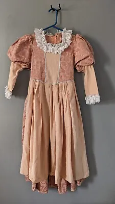 Vintage Edwardian Renaissance Style Childs Long Dress Peach - See Measurements • £40