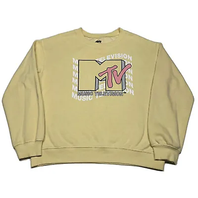 MTV Sweatshirt Womens Medium Yellow Pullover Hip Hop Rap Punk Grunge Hipster 80s • $22.99