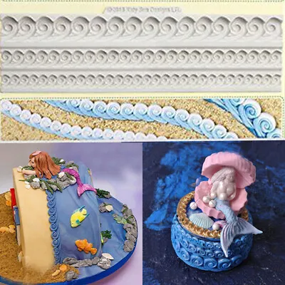 £2.99 • Buy Relief Wave Silicone Fondant Mould Cake Border Decorating Craft Embosser Mold 3D