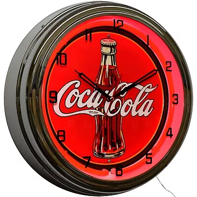 16  Coca Cola 30's Bottle & Logo Neon Clock Retro Vintage Style Home Decor (Red) • $122.95