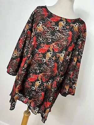 Maggie Barnes 3X Shirt Top Black Red Floral Flower Stretch 3/4 Sleeve Woman E1 • $20.40