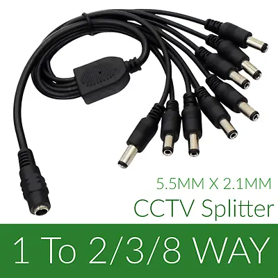 2/3/8 Way Cable Male DC Power Splitter Lead Extension PSU 5.5mm X 2.1mm CCTV • £2.80