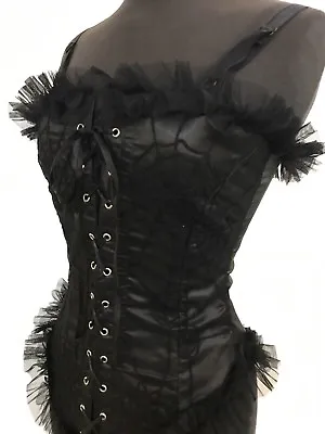 Halloween Special Gothic Raven Black Cobweb Corset  Top Size M • £35.99