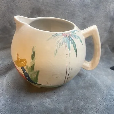 Vintage RANSBURG Stoneware POTTERY PITCHER Mexico Scene Handpainted • $26