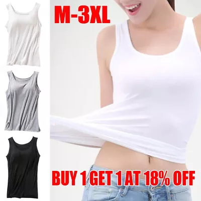 Ladies Camisole Tops With Built In Bra Women Vest Padded Slim Tank Tops Soft UK • £6.96