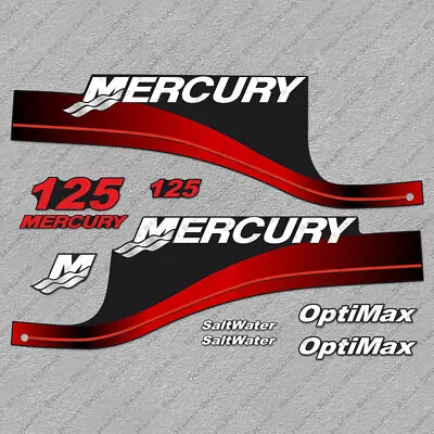 Mercury 125 Hp Optimax Outboard Engine Decals RED Sticker Set Reproduction • $53.99