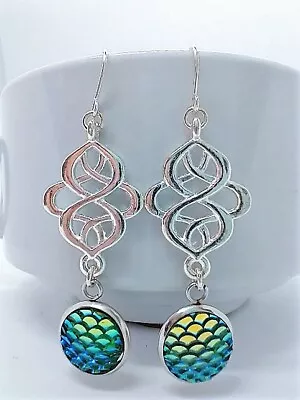 Blue/Green Mermaid Scale Silver Earrings Beach Earrings • $13.49