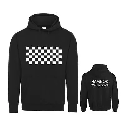 Checkers Pattern Race Car Motorbike Skateboard Surfing Flag Hoodie Personalised • £29.95